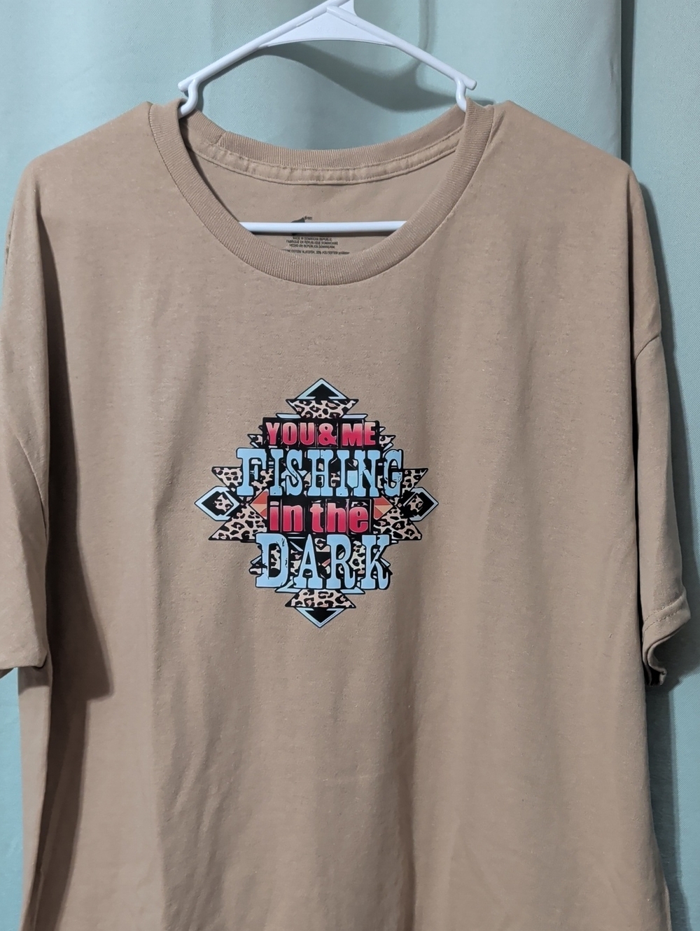 Hanes Tan Graphic Tee with Pink & Blue Accent Print